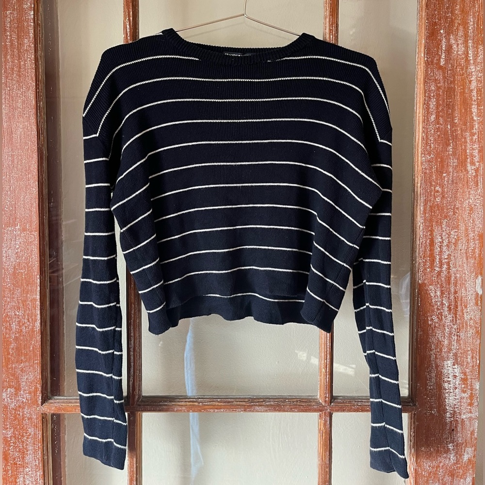 Brandy Melville Navy and White Striped Sweater